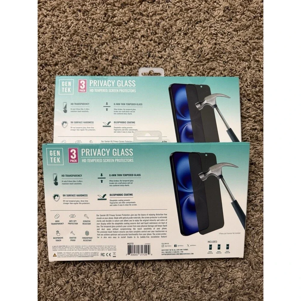 [LOT of 2] Gentek Privacy Glass 3 PACK for iPhone 16 Pro Max